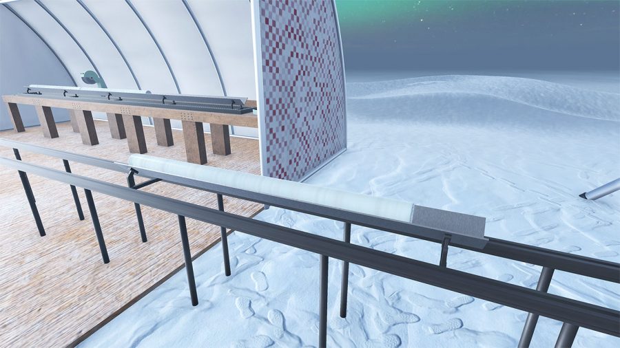 Eisbohrkern in der Transportrinne